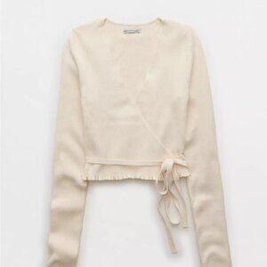 Cropped Cream Wrap Cardigan - American Eagle